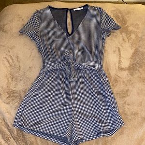 Zara Tie-Front Romper - Blue/White - Women’s M